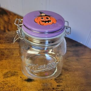 Halloween Mason jar with ceramic pumkin latching lid